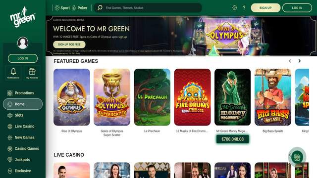 Mr Green casino screenshot