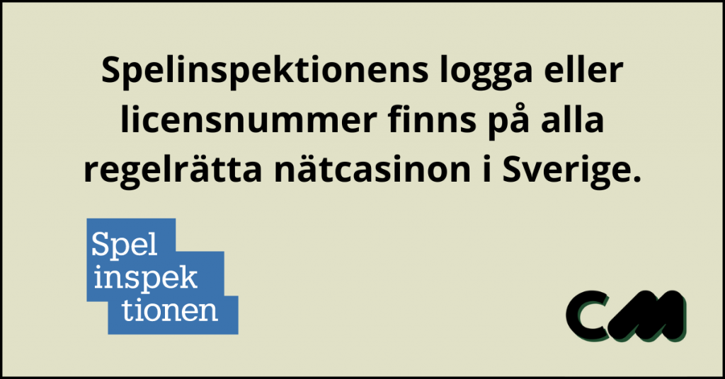 spelinspektionens logga eller licensnummer finns på alla regelrätta nätcasinon i Sverige